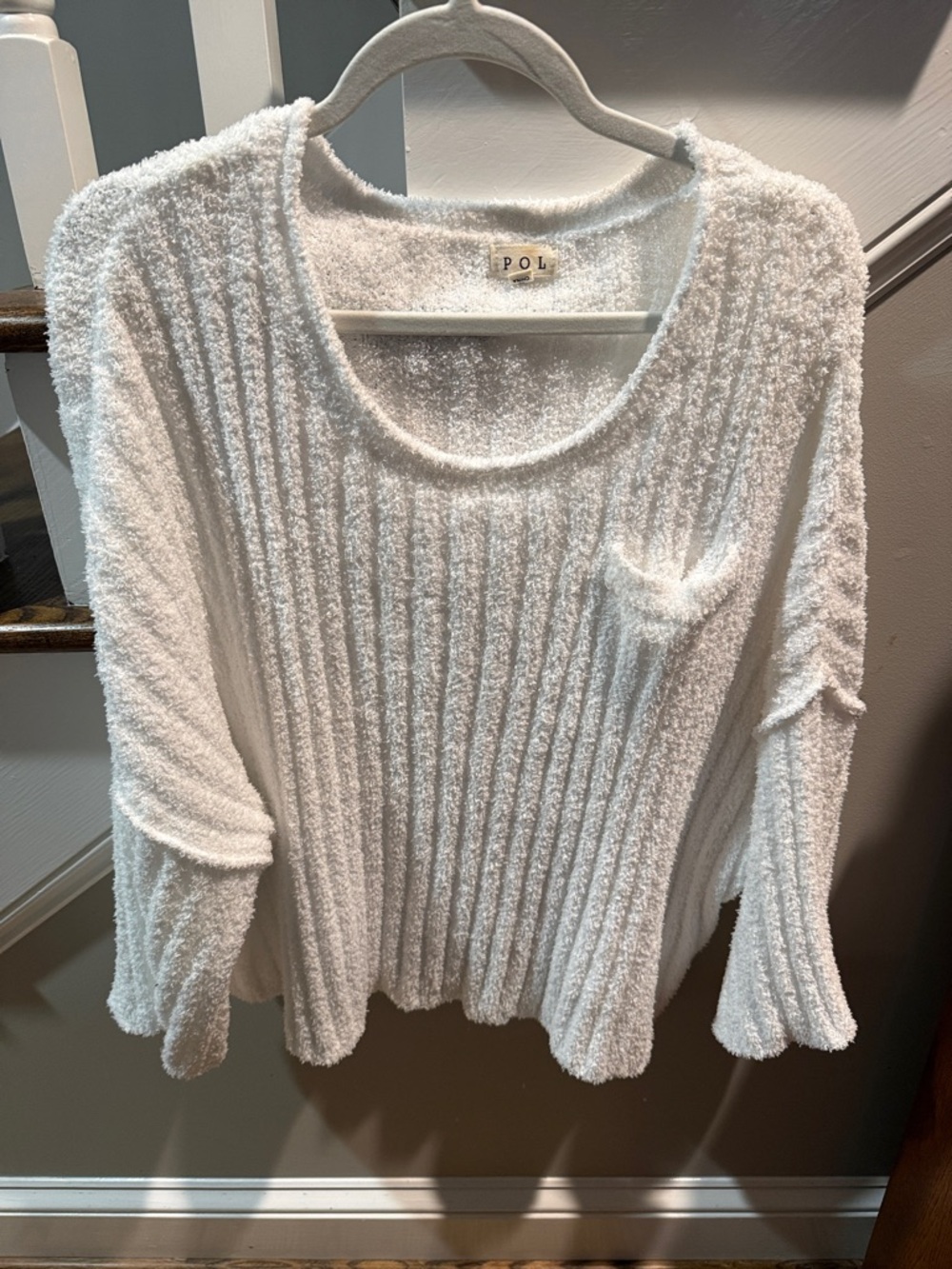 POL White Textured Scoop Neck Sweater